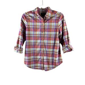 Pendleton Plaid Collared Button Up Roll-Tab Sleeve Casual Shirt Top Pink Small